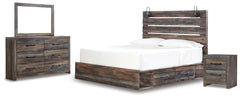Drystan Multi King Panel Bedroom Set with Storage, Dresser, Mirror and Nightstand - Ornate Home