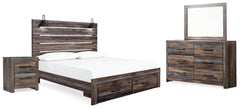 Drystan Multi King Panel Storage Bedroom Set with Dresser, Mirror and Nightstand - Ornate Home