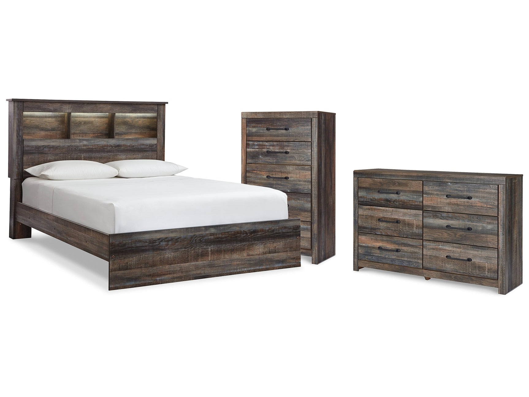 Drystan Multi Queen Bookcase Bedroom Set with Dresser and Chest - Ornate Home