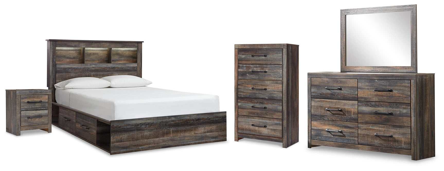 Drystan Multi Queen Bookcase Storage Bed, Dresser, Mirror, Chest and Nightstand - Ornate Home