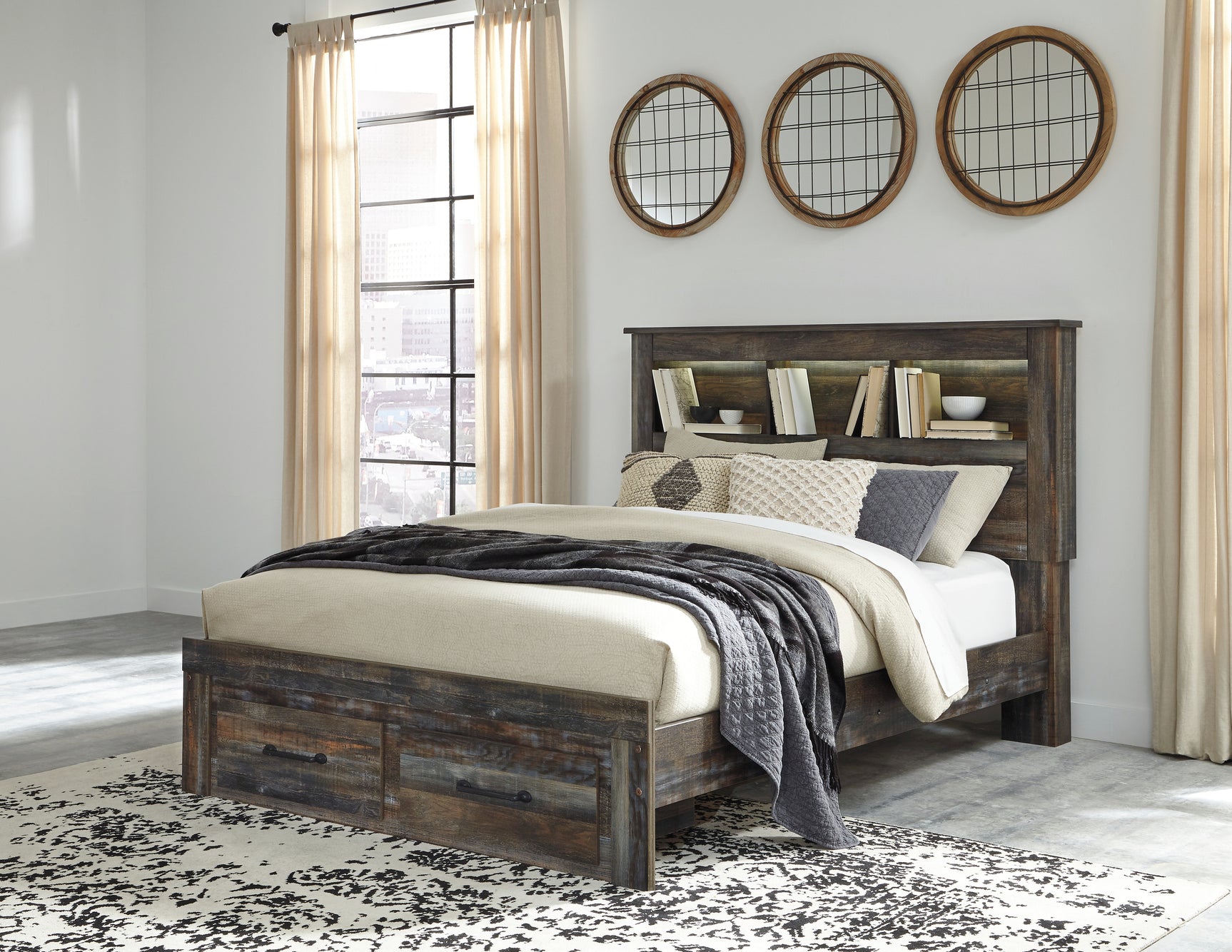 Drystan Multi Queen Bookcase Storage Bed, Dresser and Mirror - Ornate Home