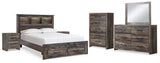 Drystan Multi Queen Bookcase Storage Bedroom Set with Dresser, Mirror, Chest and 2 Nightstands (Online Special Price) - Ornate Home
