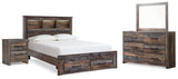 Drystan Multi Queen Bookcase Storage Bedroom Set with Dresser, Mirror and Nightstand - Ornate Home