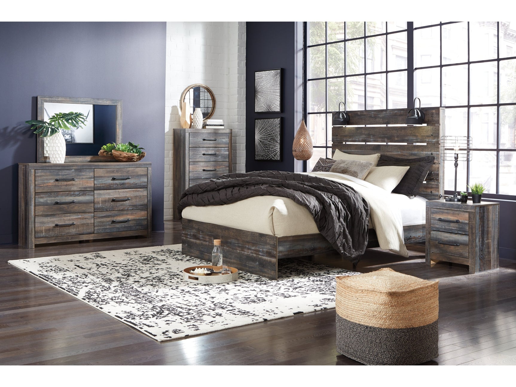 Drystan Multi Queen Panel Bedroom Set with Dresser, Mirror, Chest and Nightstand - Ornate Home