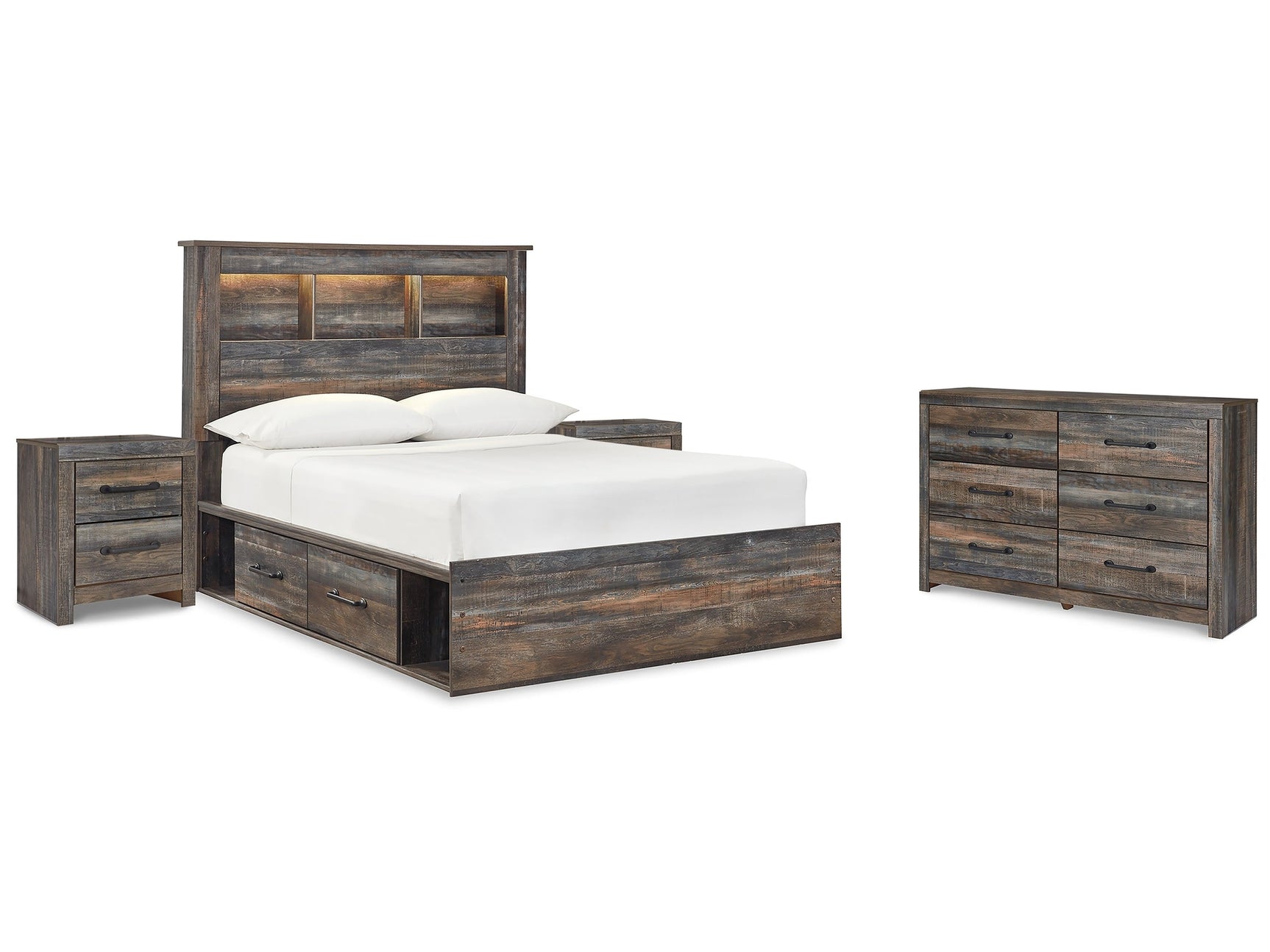 Drystan Multi Twin Bookcase Bedroom Set with 2 sided Storage, Dresser and Nightstand (Online Special Price) - Ornate Home
