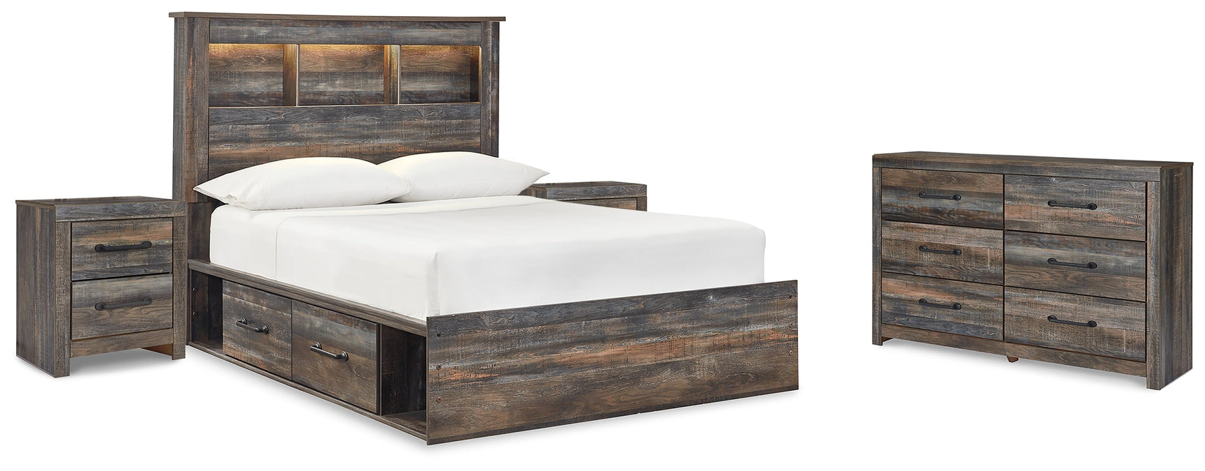 Drystan Multi Twin Bookcase Bedroom Set with 2 sided Storage, Dresser and Nightstand (Online Special Price) - Ornate Home