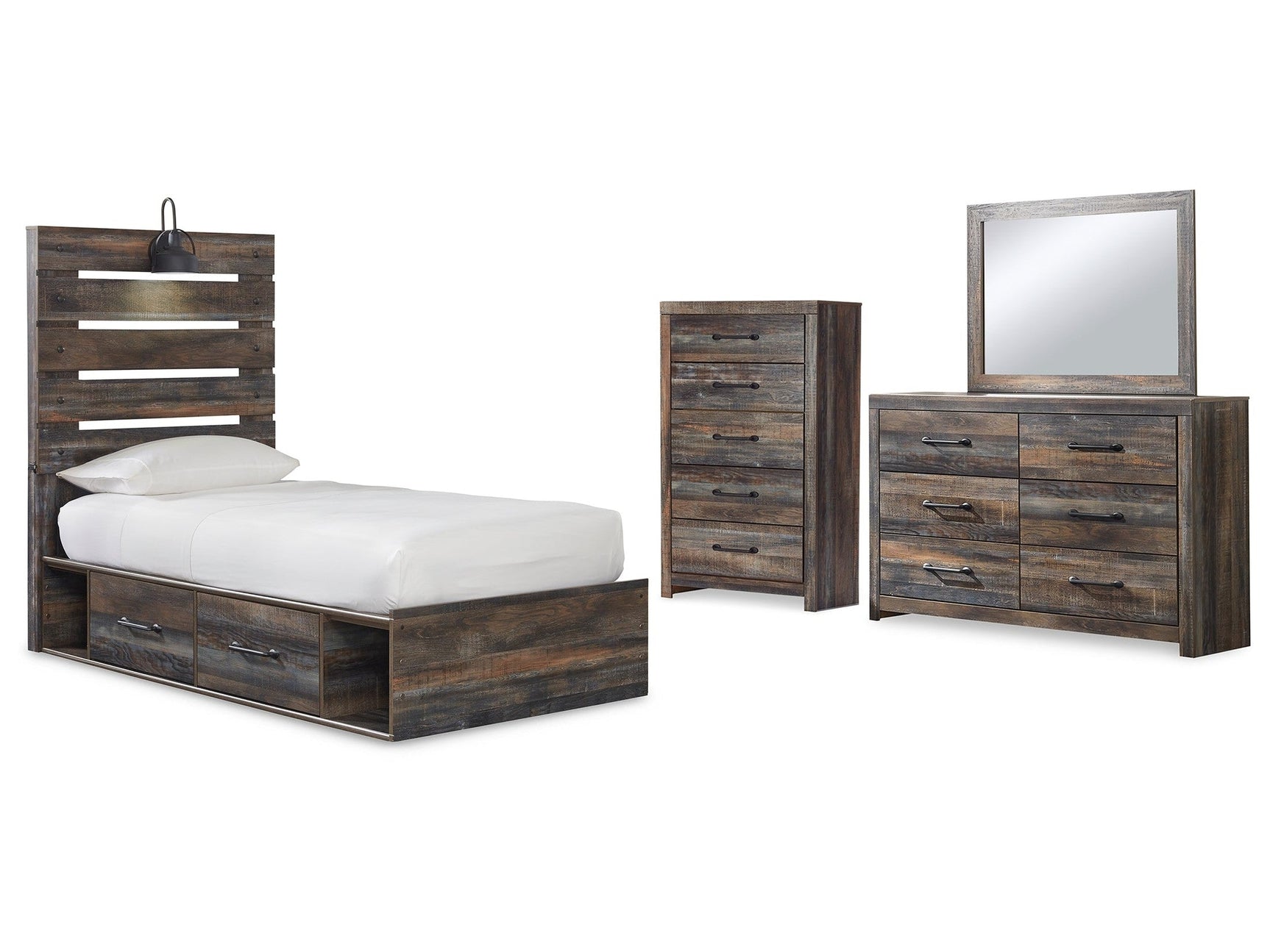 Drystan Multi Twin Panel Bed w/Storage & Dresser & Mirror & Chest (Online Special Price) - Ornate Home