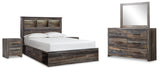 Drystan Queen Bookcase Storage Bedroom Set with Dresser, Mirror and 2 Nightstands (Online Special Price) - Ornate Home