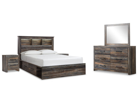 Drystan Queen Bookcase Storage Bedroom Set with Dresser, Mirror and 2 Nightstands - Ornate Home