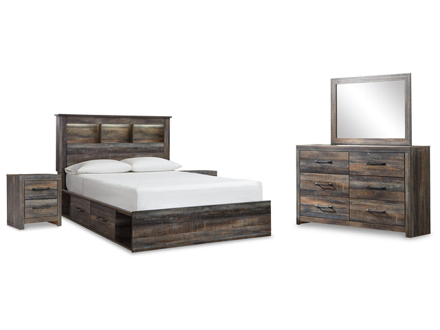 Drystan Queen Bookcase Storage Bedroom Set with Dresser, Mirror and 2 Nightstands - Ornate Home