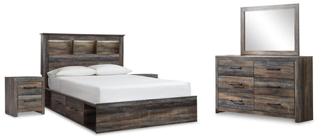 Drystan Queen Bookcase Storage Bedroom Set with Dresser, Mirror and 2 Nightstands - Ornate Home