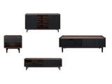 Duane 4 Piece Living Room Set in Dark Brown and Black - Ornate Home