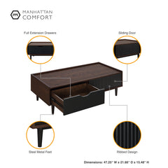 Duane 4 Piece Living Room Set in Dark Brown and Black - Ornate Home