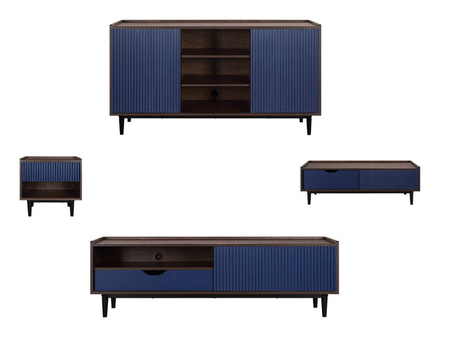 Duane 4 Piece Living Room Set in Dark Brown and Navy Blue - Ornate Home