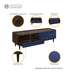 Duane 4 Piece Living Room Set in Dark Brown and Navy Blue - Ornate Home