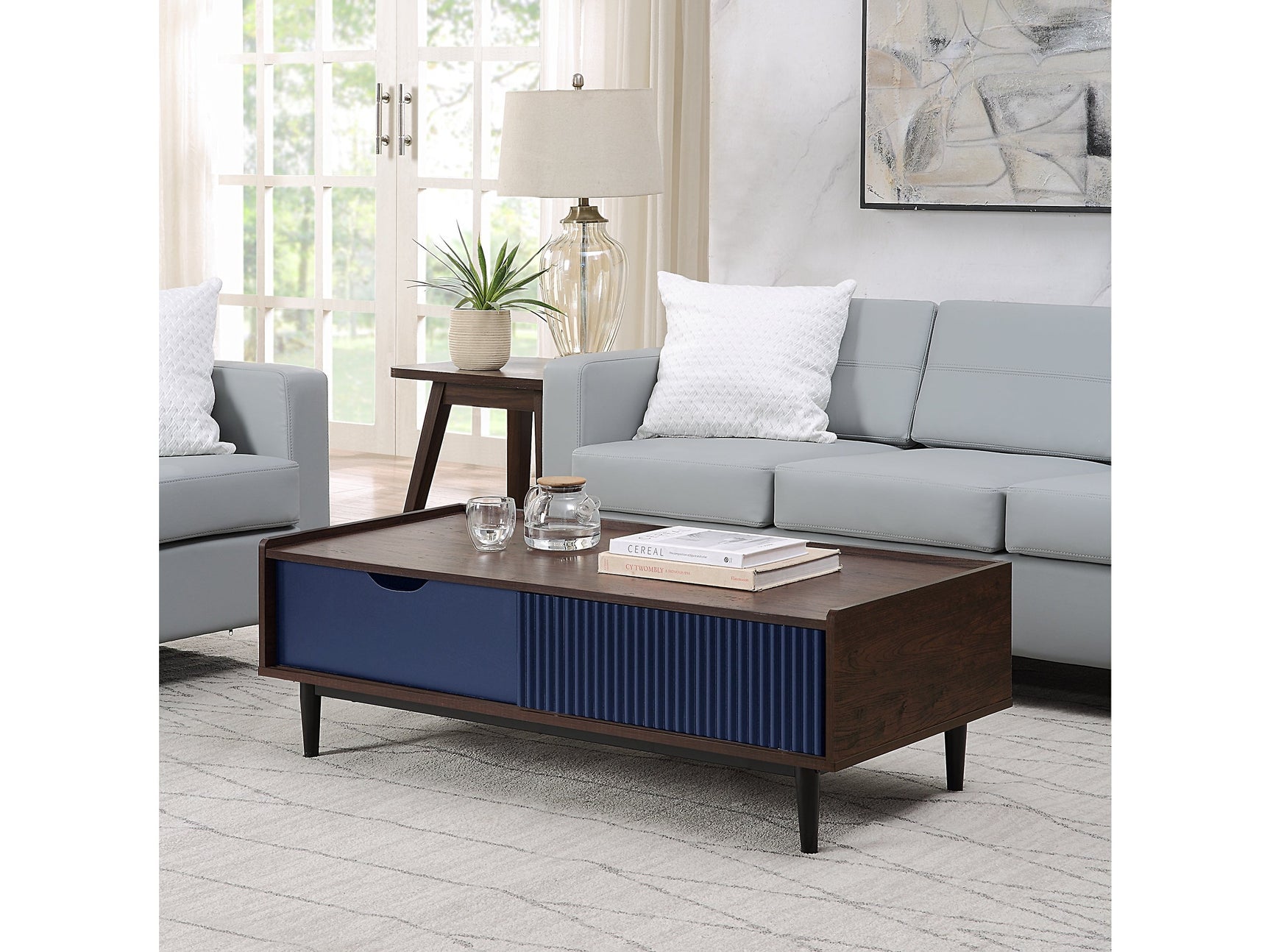 Duane Coffee Table in Dark Brown and Navy Blue - Ornate Home