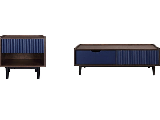 Duane End Table and Coffee Table in Dark Brown and Navy Blue - Ornate Home