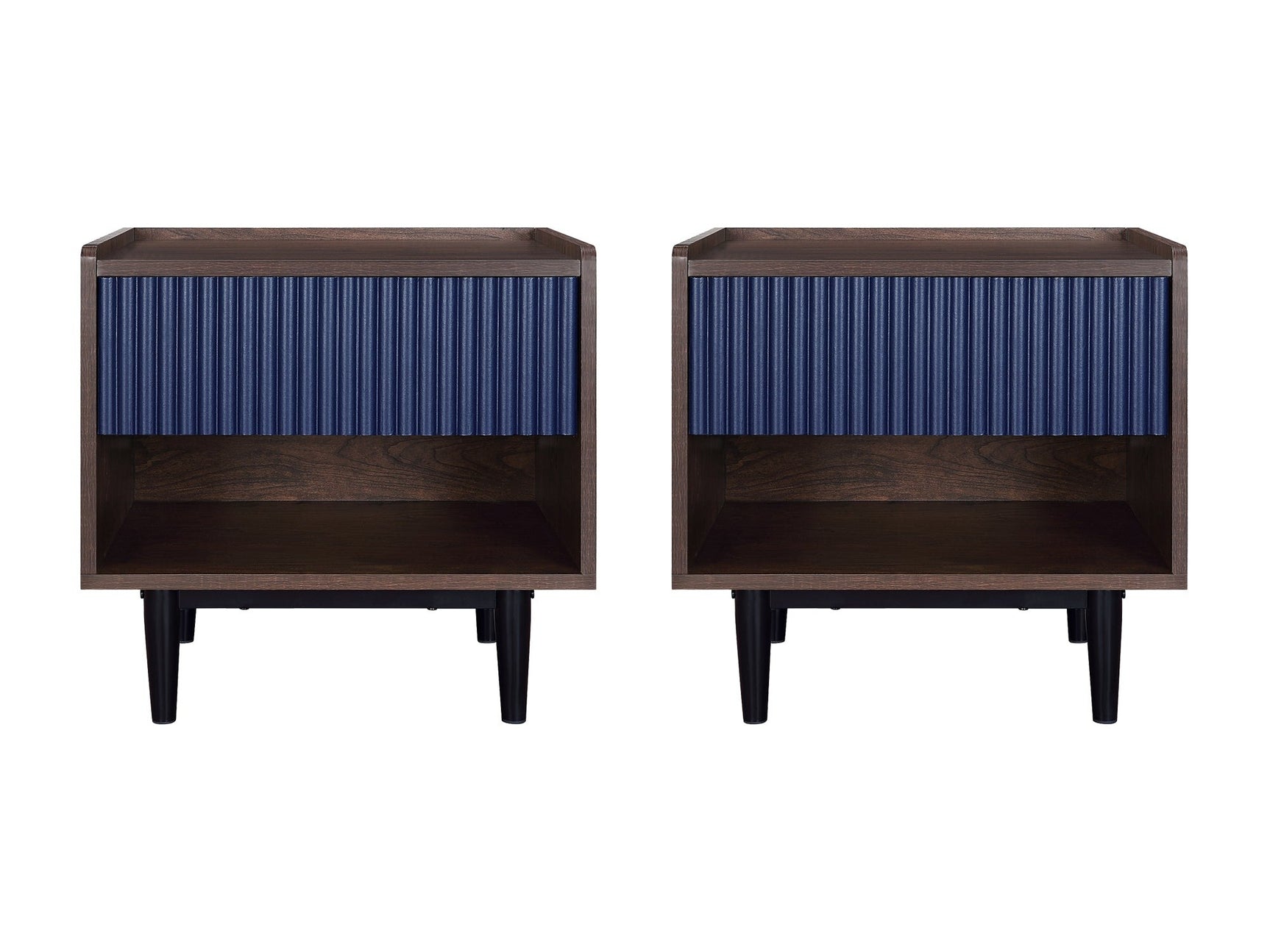 Duane Nightstand in Dark Brown and Navy Blue (set of 2) - Ornate Home