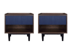 Duane Nightstand in Dark Brown and Navy Blue (set of 2) - Ornate Home