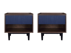 Duane Nightstand in Dark Brown and Navy Blue (set of 2) - Ornate Home