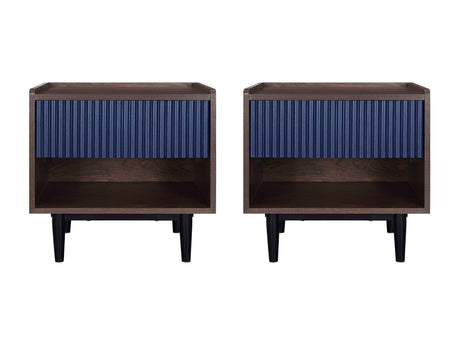 Duane Nightstand in Dark Brown and Navy Blue (set of 2) - Ornate Home