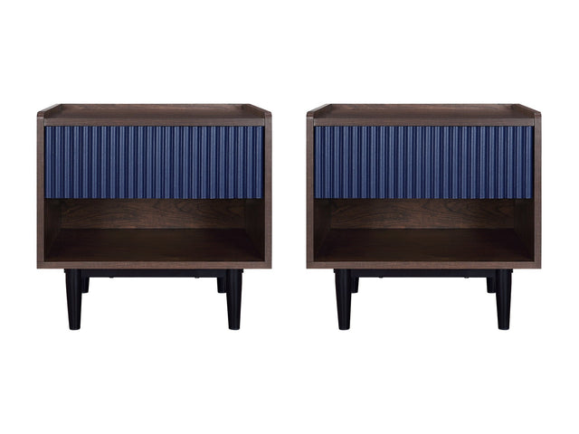 Duane Nightstand in Dark Brown and Navy Blue (set of 2) - Ornate Home