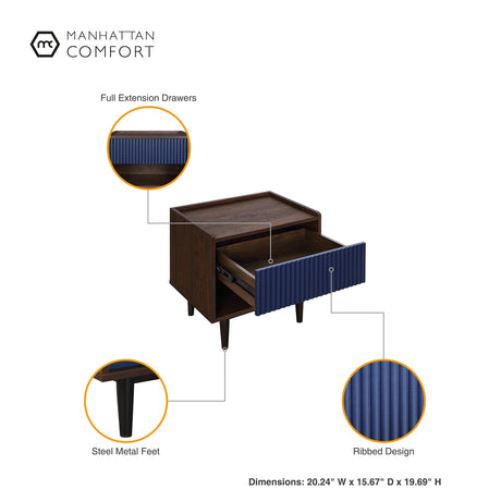 Duane Nightstand in Dark Brown and Navy Blue (set of 2) - Ornate Home