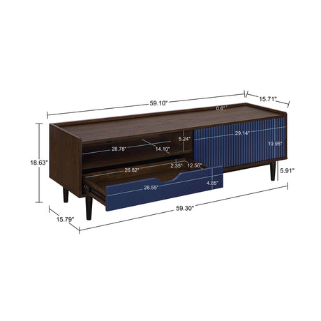 Duane TV Stand in Dark Brown and Navy Blue - Ornate Home