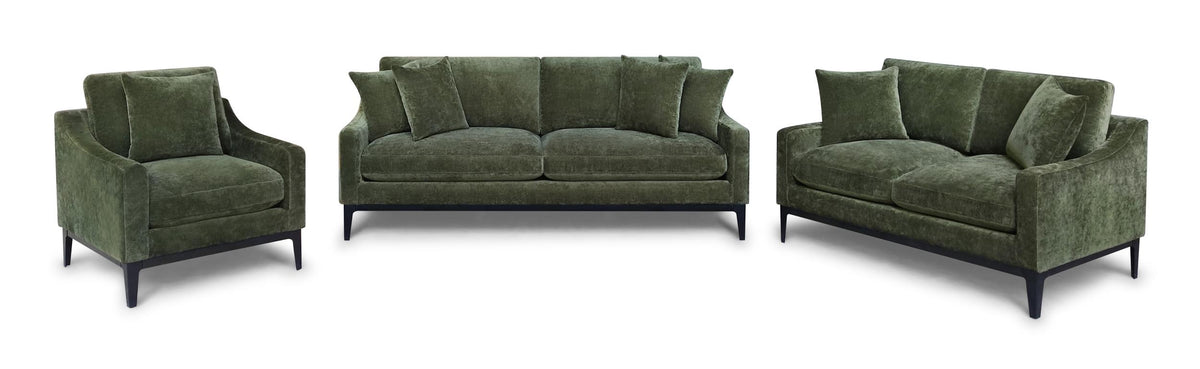 Duarte Dark Moss 3-Piece Sofa Loveseat Chair Set With Reversible Cushions - Ornate Home