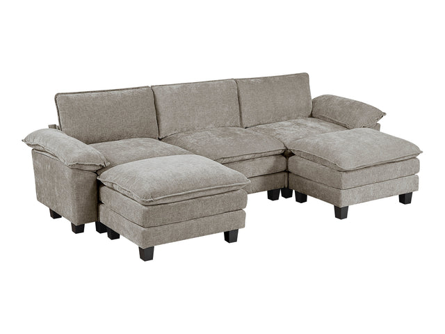 Dublin Dark Pewter 5-Piece Modular Sectional with Ottoman - Ornate Home