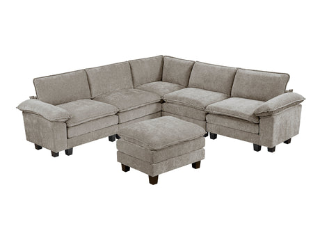 Dublin Dark Pewter 6-Piece Modular Sectional with Ottoman - Ornate Home
