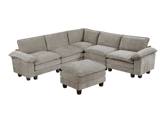 Dublin Dark Pewter 6-Piece Modular Sectional with Ottoman - Ornate Home