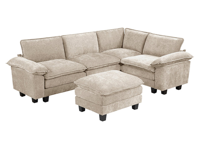 Dublin Taupe 5-Piece Modular Sectional with Ottoman - Ornate Home