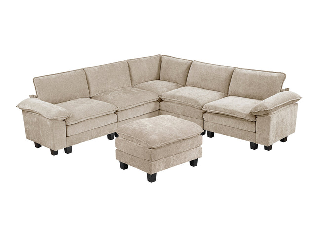 Dublin Taupe 6-Piece Modular Sectional with Ottoman - Ornate Home