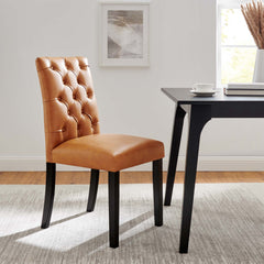 Duchess Tan Button Tufted Vegan Leather Dining Chair - Ornate Home