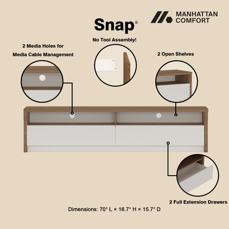 Duncan 70" TV Stand in Maple and Off White - Ornate Home