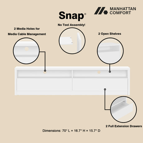 Duncan 70" TV Stand in White - Ornate Home