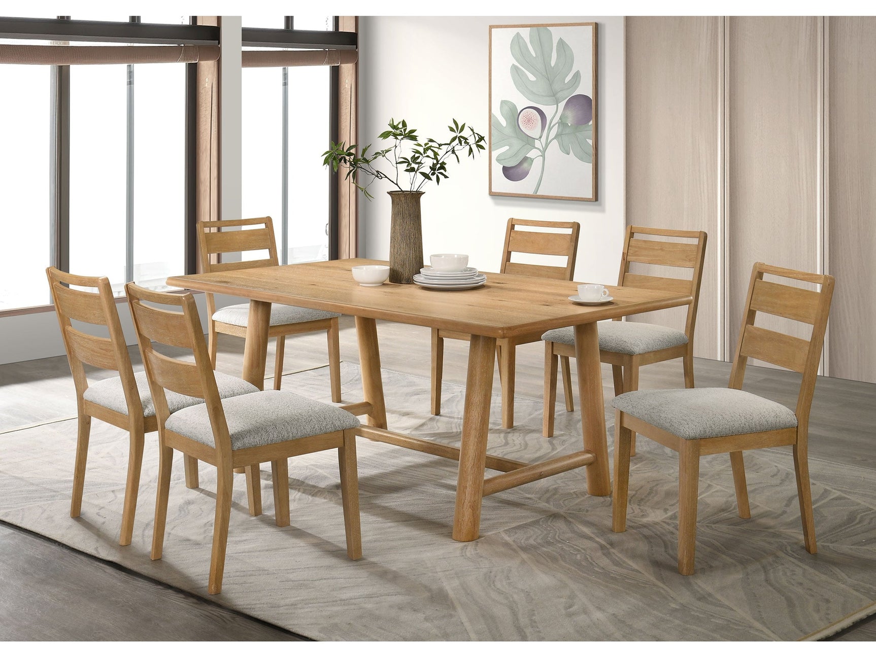 Duncan Washed Oak 7-piece Rectangular Wood Dining Table Set - Ornate Home