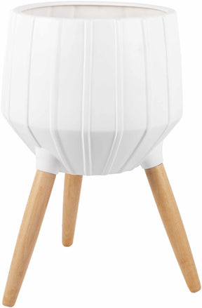 Dunguan White Ribbed Wood Outdoor Planter - Clearance - Ornate Home