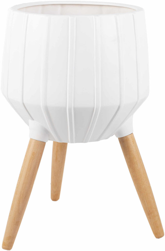 Dunguan White Ribbed Wood Outdoor Planter - Clearance - Ornate Home