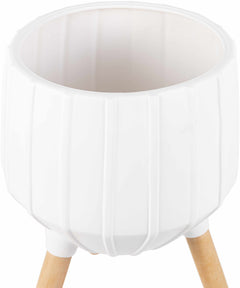 Dunguan White Ribbed Wood Outdoor Planter - Clearance - Ornate Home