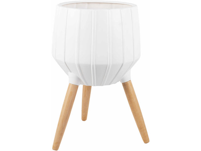 Dunguan White Ribbed Wood Planter - Ornate Home