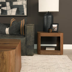 Dunmore Brown Solid Wood Rectangular Open Shelf Side Table - Ornate Home