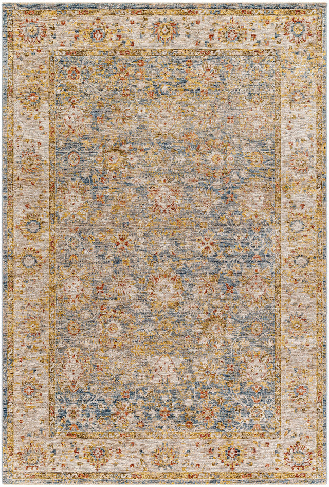 Duong Beige & Blue Textured Rug with Fringes - Ornate Home
