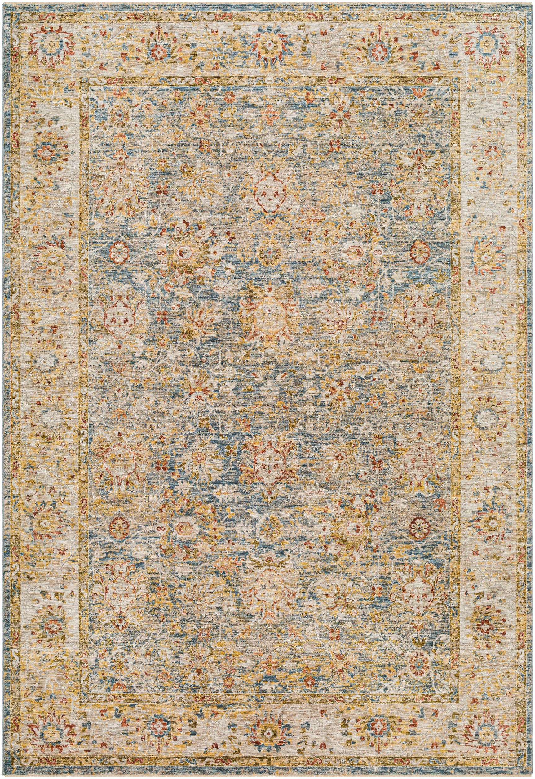 Duong Beige & Blue Textured Rug with Fringes - Ornate Home