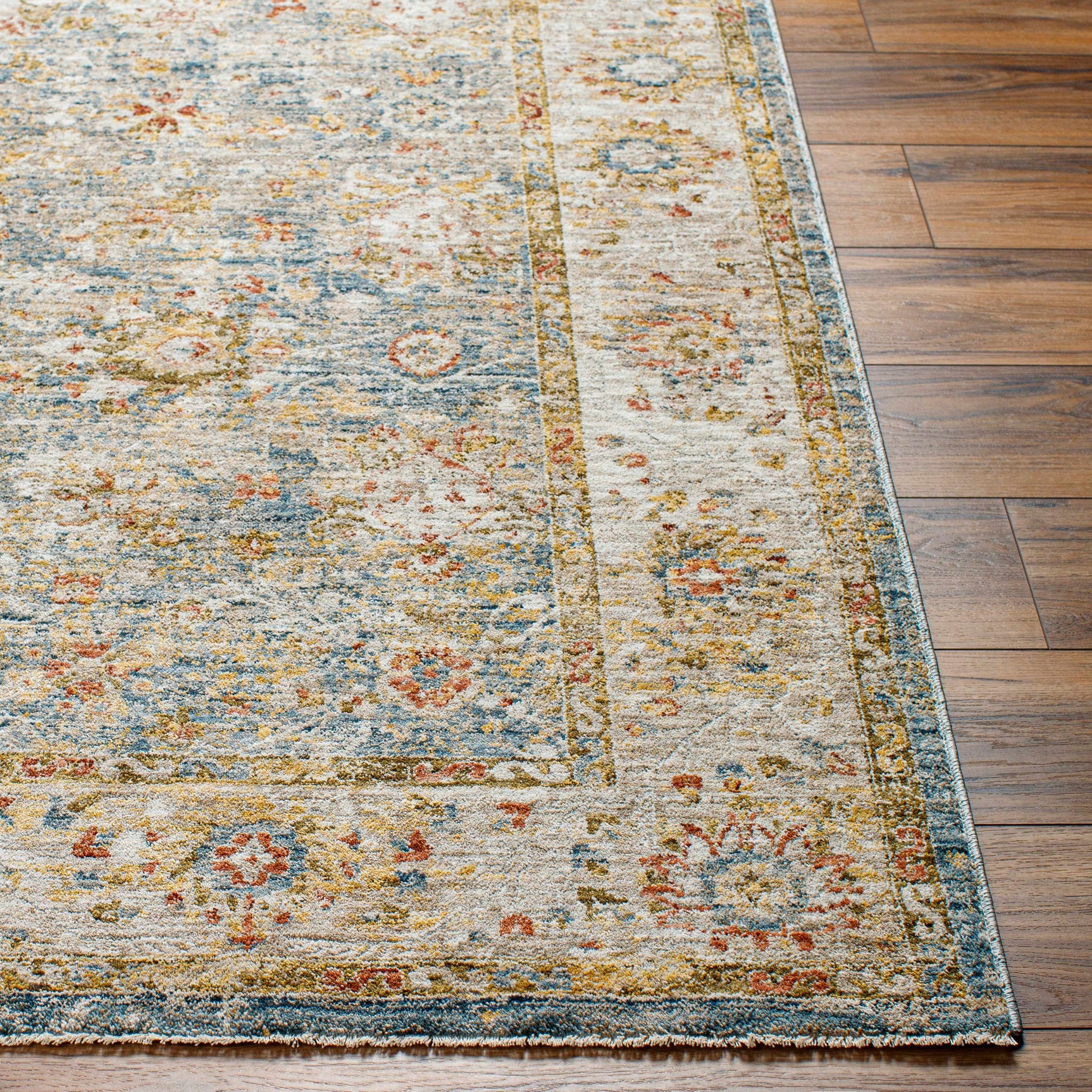 Duong Beige & Blue Textured Rug with Fringes - Ornate Home