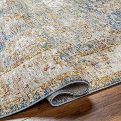 Duong Beige & Blue Textured Rug with Fringes - Ornate Home