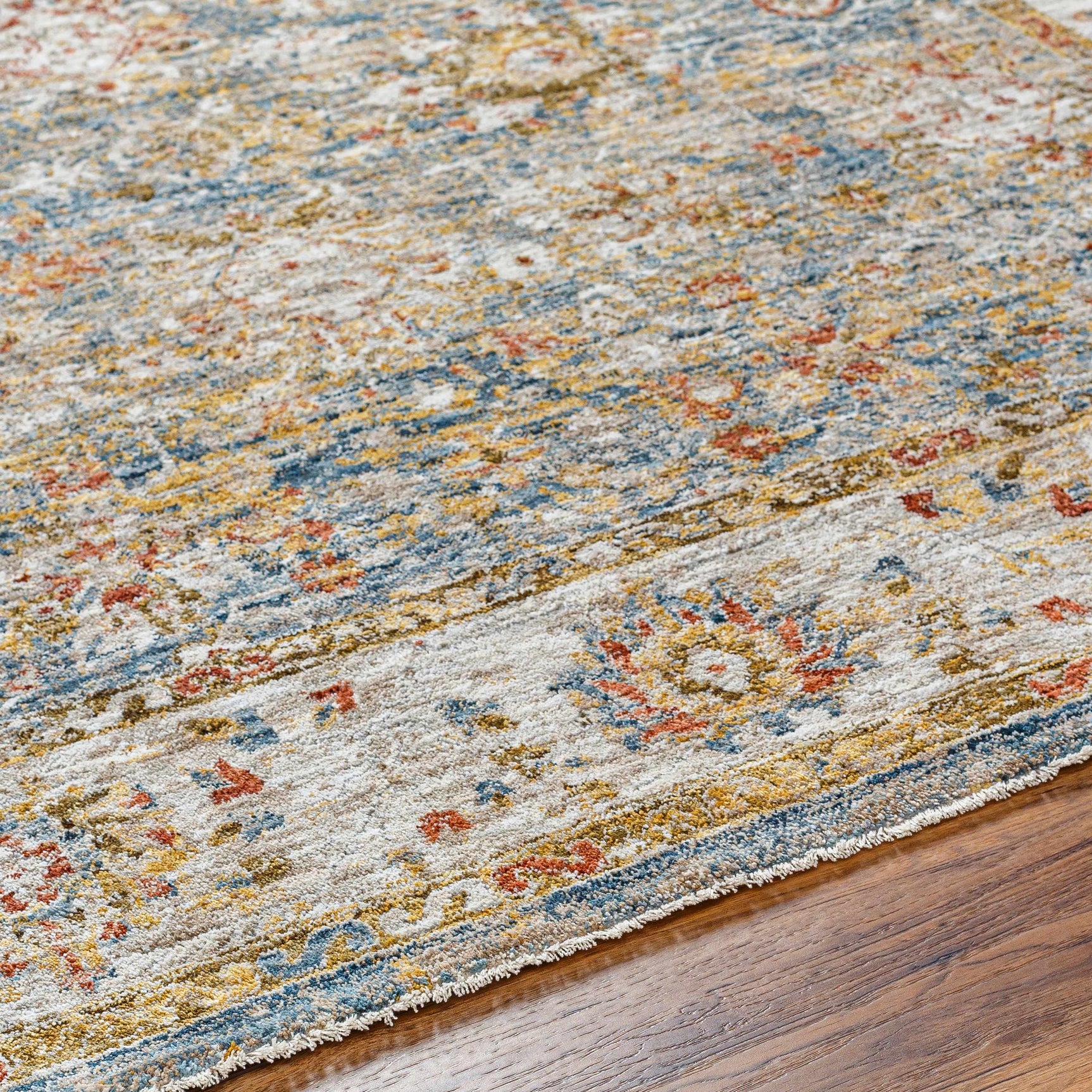Duong Beige & Blue Textured Rug with Fringes - Ornate Home