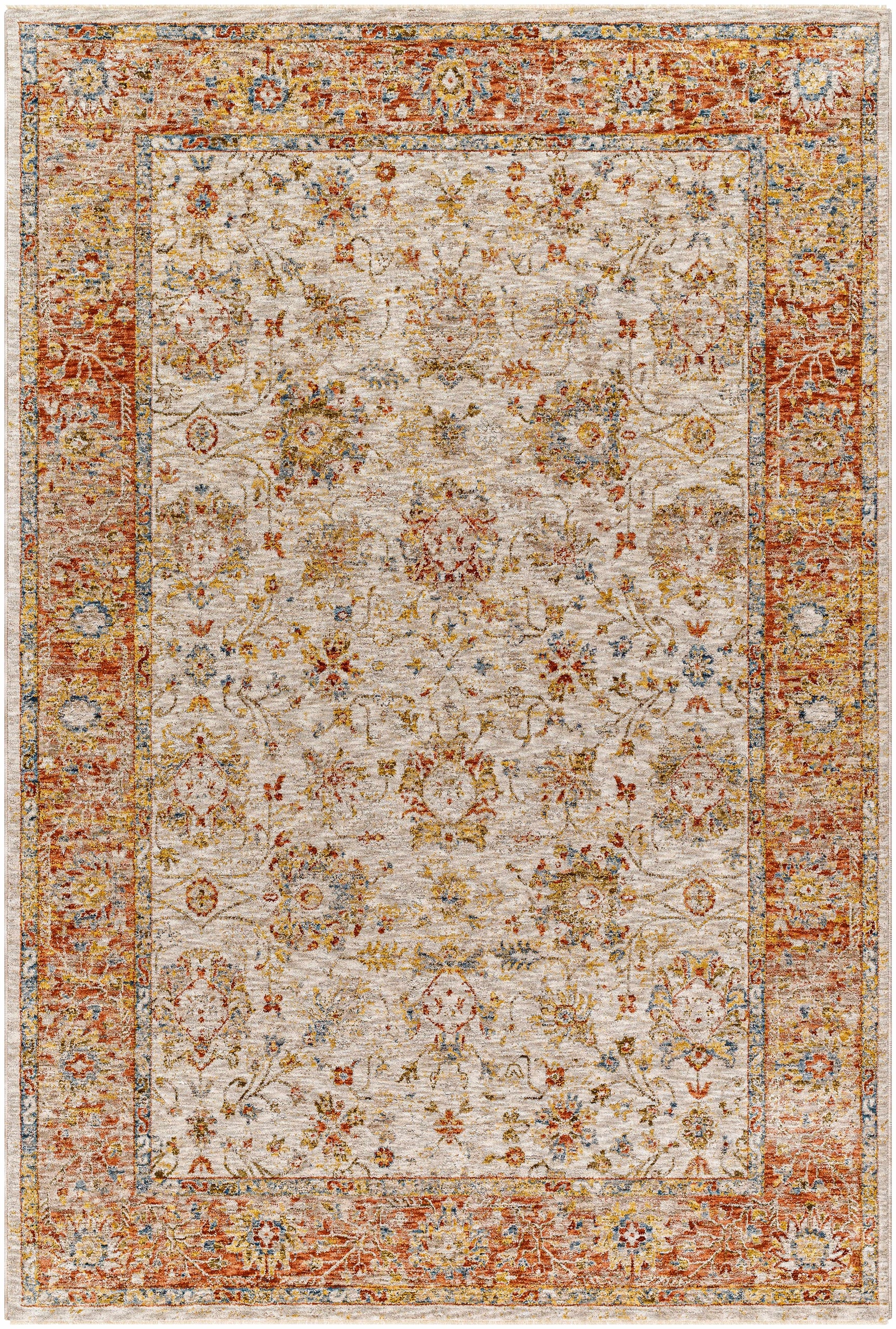 Duong Beige & Rust Textured Rug with Fringes - Ornate Home