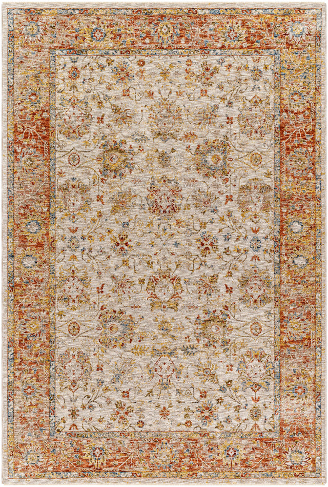 Duong Beige & Rust Textured Rug with Fringes - Ornate Home